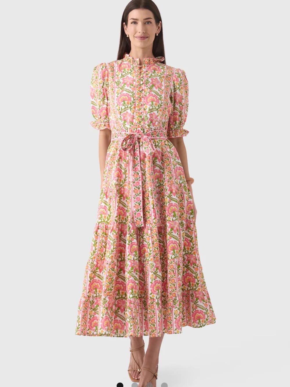 Pink City Prints Matilda Dress Moghul Border Small NWT Floral Midi Tuckernuck